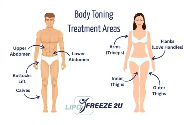 Graphic showing where you can have Body toning Treatment Cumbernauld on your body